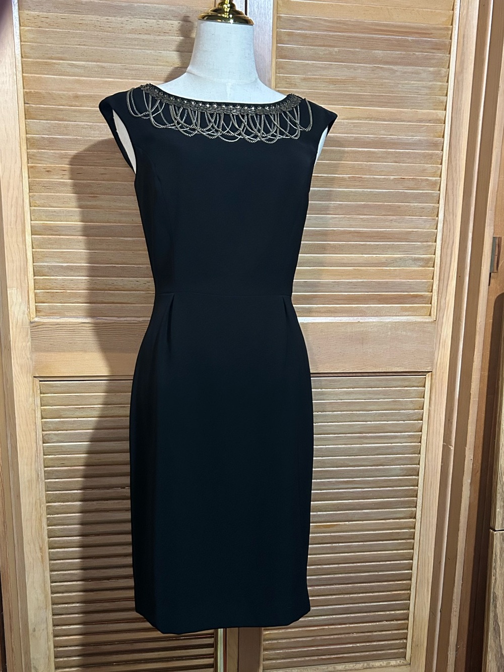 ANTONIO MELANI Black Midi Dress with Gold Chain Neckline